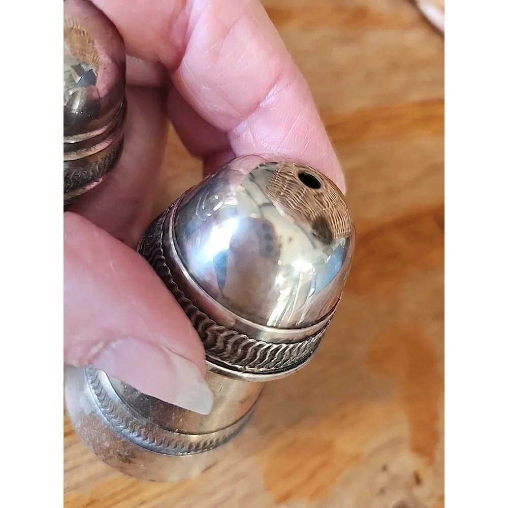 Vtg Silverplate Metal Salt & Pepper Shakers fancy classic